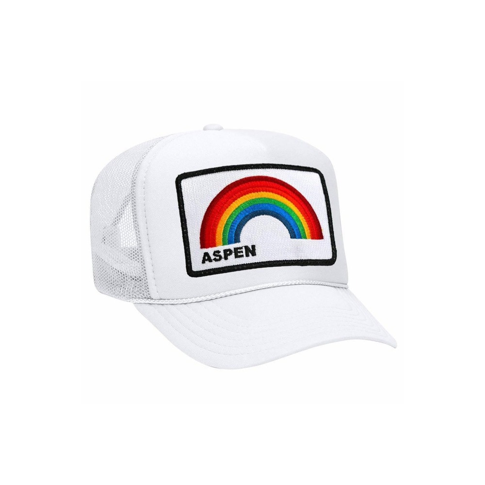 Aviator Nation Aspen Rainbow Trucker Hat White Mesh Retro Snapback‎ Cap RARE